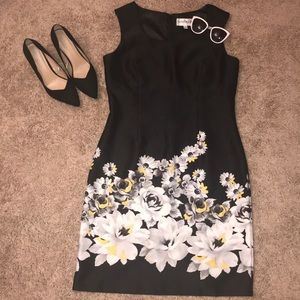 Black A-Line/Sheath Dress with Flowers